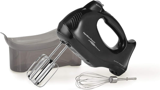 Hamilton Beach 6-Speed Electric Hand Mixer with Snap-On Case, Beaters, Whisk, Black