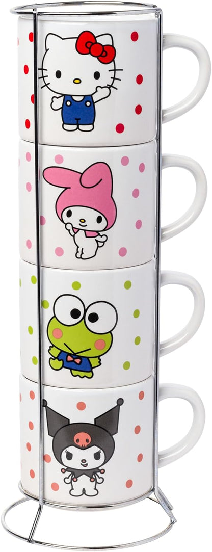 Silver Buffalo Sanrio Hello Kitty and Friends Featuring My Melody, Keroppi, and Kuromi 4 Pack Ceramic Mug Stack Set