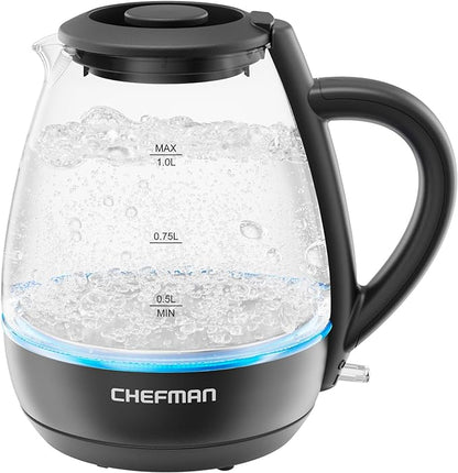 Chefman 1L Electric Tea Kettle with LED Lights,