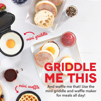 DASH Mini Maker Waffle Maker + Griddle, 2-Pack Griddle + Waffle Iron - Black